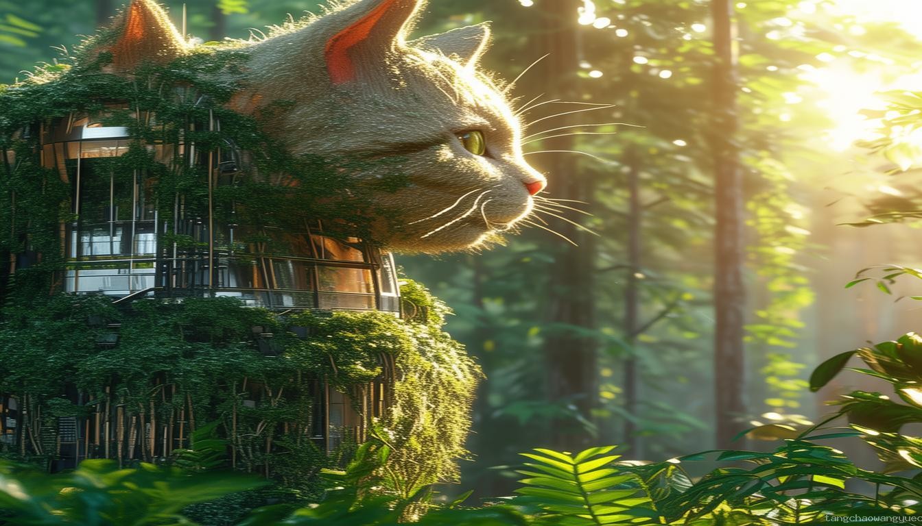 带有水质净化系统的猫猫部落瞭望塔：生态与萌宠的双重守护